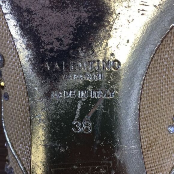 Valentino Garavani Ballet Flats Womens 38 Gold Canvas Crystals Slip On Shoes - Picture 12 of 13